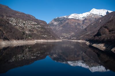 Scenic view of lake with mountains in background