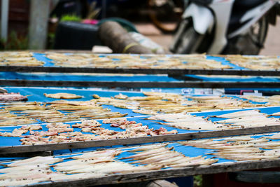 Close-up of dry fish for sale at market