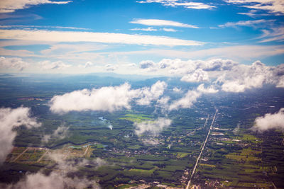 High angle view of land against sky