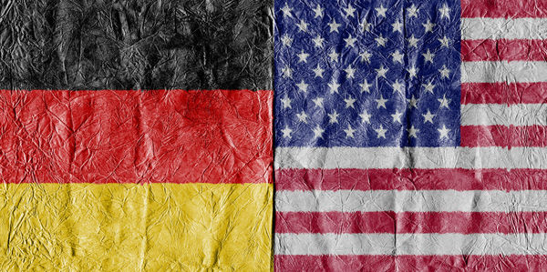 Full frame shot of german and american flags