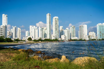 Modern buildings in background