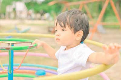 Cute boy playing outdoors