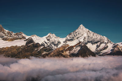 Scenic view of snowcapped mountains against sky