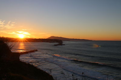 Scenic view of sea against sky at sunset