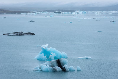 Floating icebergs in jokulsarlon glacial lagoon, iceland. global warming
