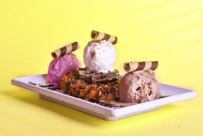 Close-up of chocolate cake on table