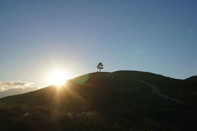 Scenic view of mountains against clear sky during sunset