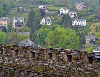 High angle view of buildings in town