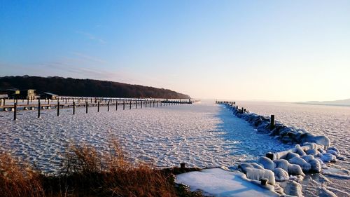 Scenic view of sea against clear sky