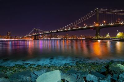 Bridge over river at night