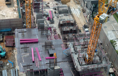 High angle view of machine part in factory