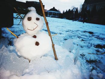 Close-up of snow on built structure