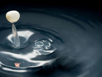 High angle view of drop falling on water