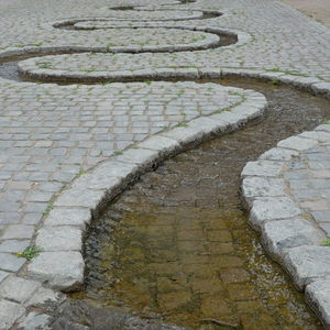 High angle view of stone footpath