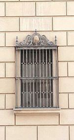 View of building through window