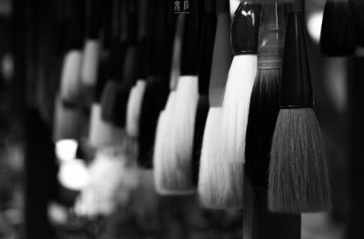 Close-up of objects in row