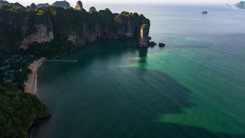 High angle view of rocks on sea