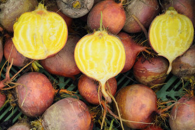 High angle view of fruits on market