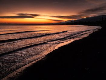 Scenic view of beach against sky during sunset