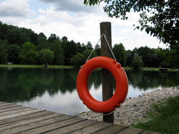 A rescue ring as safety object next to the waters
