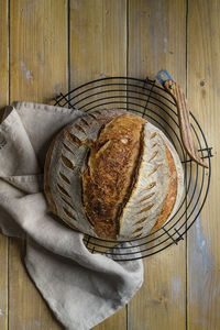 High angle view of bread in basket on table