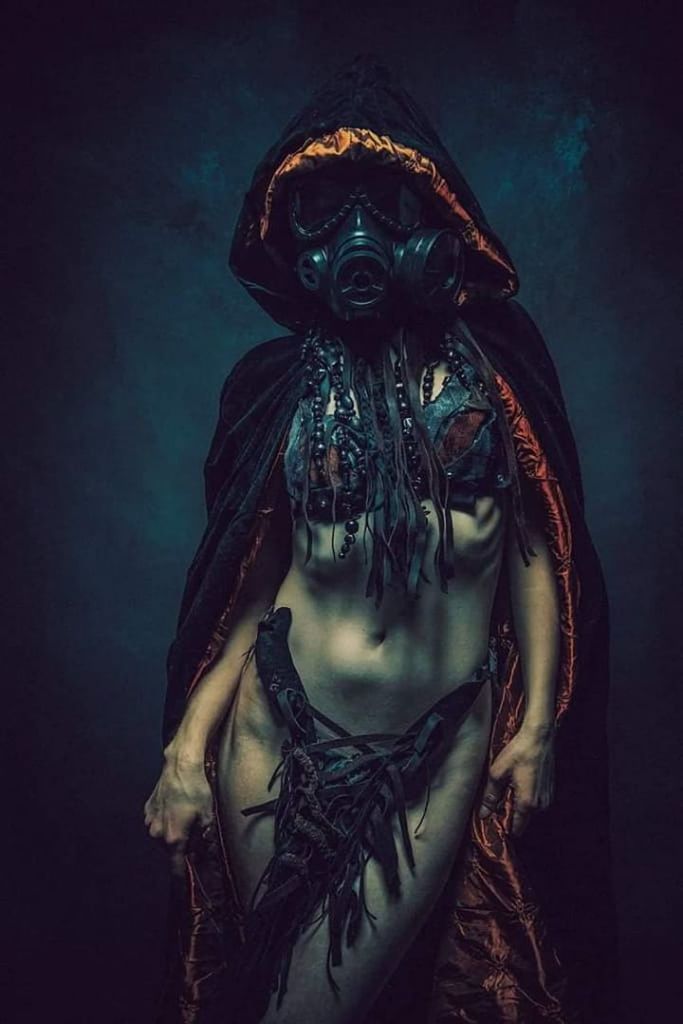 one person, adult, indoors, celebration, costume, spooky, clothing, night, women, front view, disguise, mask, halloween, studio shot, horror, mystery, make-up, portrait, mask - disguise, evil, carnival - celebration event, witch, demon - fictional character