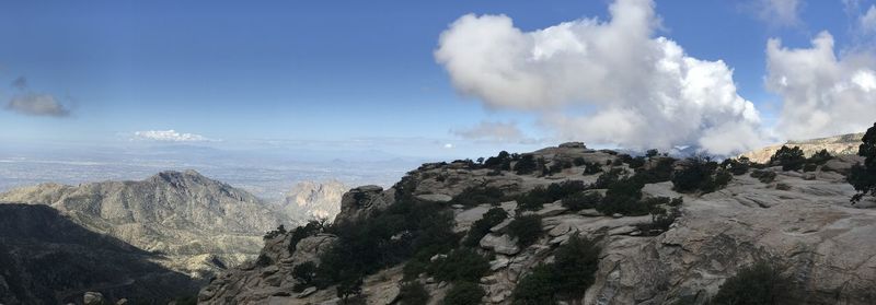 Panoramic view of rocky mountains against sky