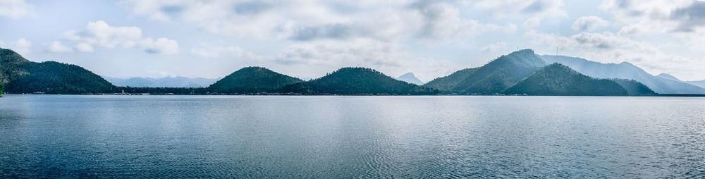 Panoramic view of lake against cloudy sky