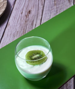 High angle view of drink on table