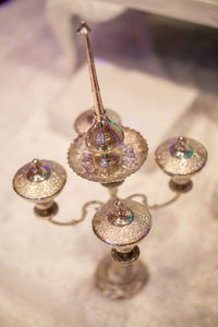 High angle view of glasses on table