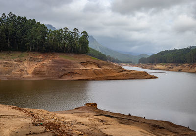 River flowing in mountains at morning from flat angle