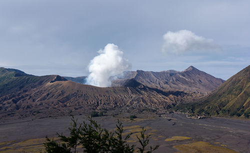 Smoke emitting from volcanic mountain bromo