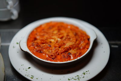 High angle view of food in plate