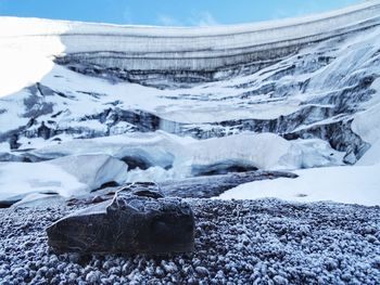 Close-up of snow on rock