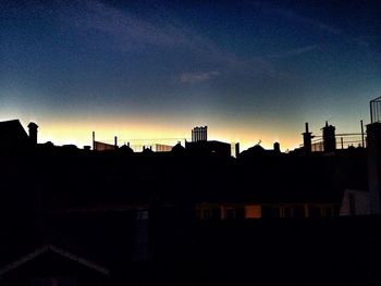 Silhouette of buildings against sky at sunset