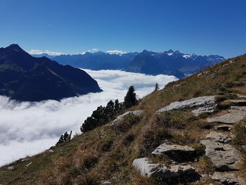 Scenic view of snowcapped mountains against sky