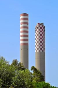 Low angle view of built structure against clear blue sky