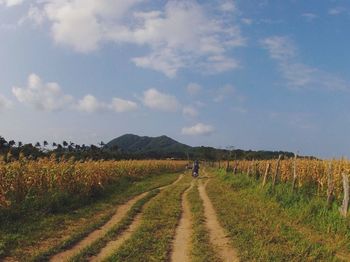 Scenic view of field against cloudy sky