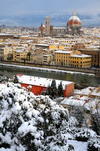 High angle view of city during winter