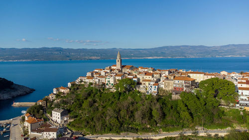 Vrbnik on island krk from above with adriatic sea in background