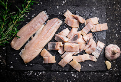 High angle view of food on table