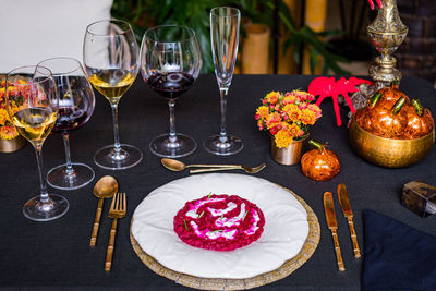 Close-up of place setting on table