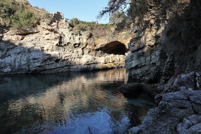 Rock formations by river