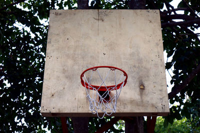 Low angle view of basketball hoop against trees