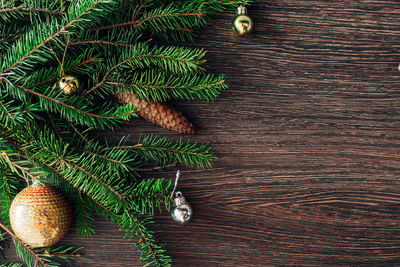 Directly above shot of christmas decorations on table