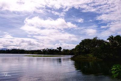 Scenic view of lake against sky