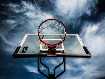 Low angle view of basketball hoop against sky