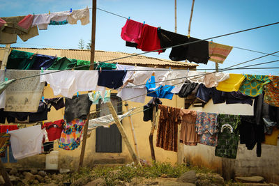 Low angle view of clothes hanging on clothesline