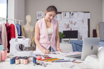 Woman working on table