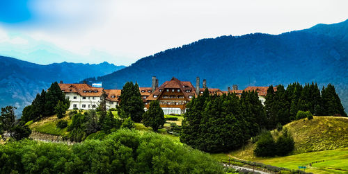 Trees and buildings against sky